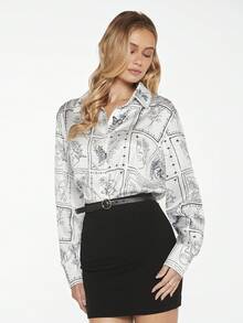 BizChic 印花前紐扣襯衫 - 黑與白 - 查看 8