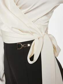 BizChic 素色圍裹側打結素色襯衫 - 米色 - 查看 7