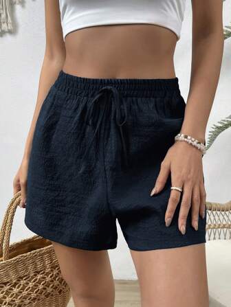 SHEIN VCAY Shorts D'été En Plage Avec Taille À Nouer Couleur Unie