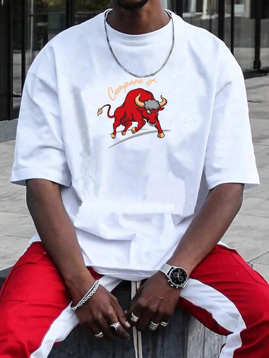 Manfinity RebelGame Men Cotton Letter & Cartoon Graphic Tee - White - View 1