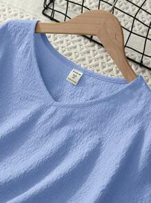 SHEIN Girls Batwing Sleeve Top & Shorts - Baby Blue - View 3