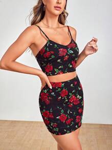 SHEIN Privé 印花吊帶上衣和包臀半身裙