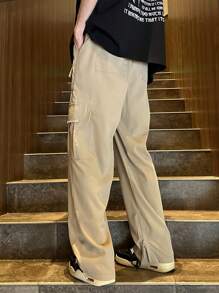 Claim Dot Men Flap Pocket Side Cargo Trousers - Khaki - View 2