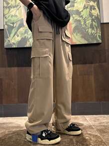 Claim Dot Men Flap Pocket Side Cargo Trousers - Khaki - View 4