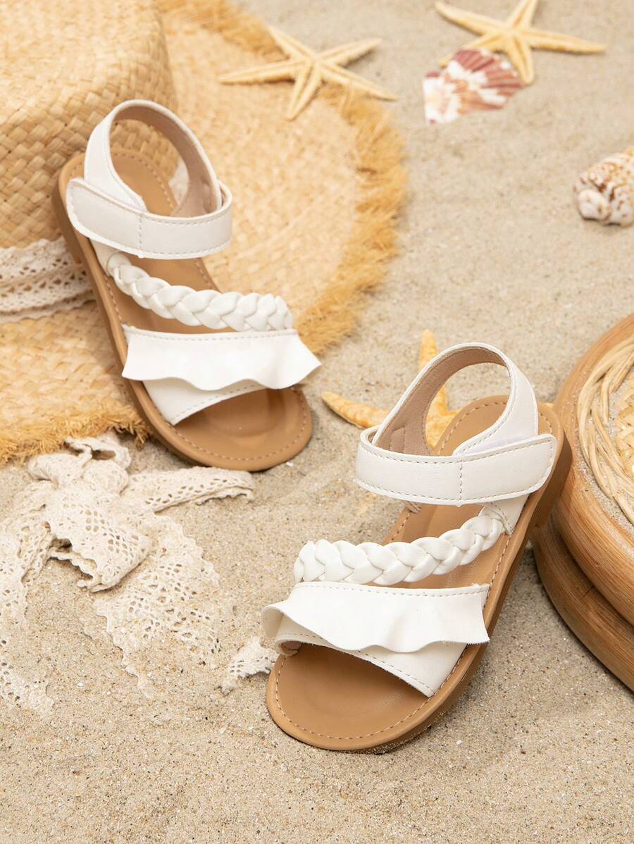 Cô gái bện chi tiết Hook-and-loop Fastener Quai đeo mắt cá chân cho ngoài trời - trắng - Xem 1