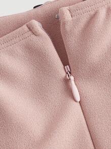 SHEIN MOD 前蝴蝶結胸部褶皺泡泡袖洋裝 - 藕粉色 - 查看 3