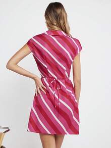 BizChic Striped Print Batwing Sleeve Wrap Dress Workwear - Multicolor - View 2