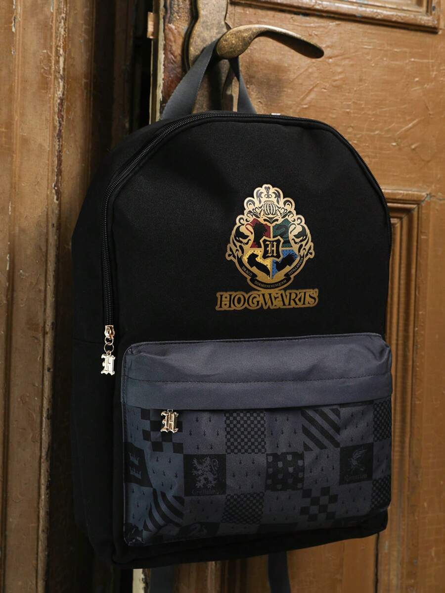 HARRY POTTER X SHEIN Large Capacity,Waterproof,Classic,Casual Medium Classic Backpack Graphic Preppy Adjustable-Strap For Teen Girls Women College Students Perfect For,College,Work,Business,Commute,Outdoors,Outings, Lightweight & Durable Small Backpack, Mini Backpack For Back To School & Travel,,Harrypotter,Gifts - Black - View 1
