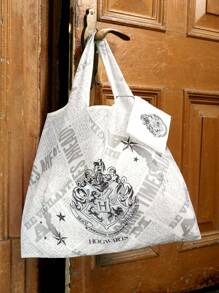 HARRY POTTER X SHEIN 1 件卡通霍格沃茨哈利波特图案可折叠购物袋、书包、大容量、便携、经典休闲、适合女性和大学生，非常适合返校、开学第一天、中学、高中、节日、礼物 - 彩色 - 查看 2