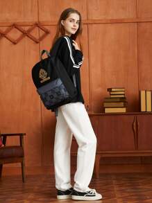 HARRY POTTER X SHEIN Large Capacity,Waterproof,Classic,Casual Medium Classic Backpack Graphic Preppy Adjustable-Strap For Teen Girls Women College Students Perfect For,College,Work,Business,Commute,Outdoors,Outings, Lightweight & Durable Small Backpack, Mini Backpack For Back To School & Travel,,Harrypotter,Gifts - Black - View 8