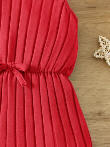 SHEIN Mono tejido A Mano Con Cinturón De Lazo Para Bebé Niña - Rojo - Ver 4