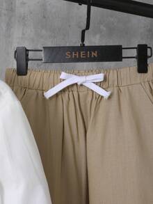 SHEIN 男大童貼布細節襯衫和腰部抽繩長褲 - 彩色 - 查看 4