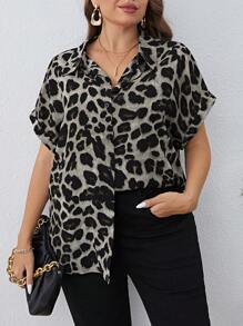 SHEIN Clasi Plus Leopard Print Batwing Sleeve Shirt