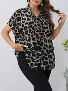 SHEIN Clasi Plus Leopard Print Batwing Sleeve Shirt