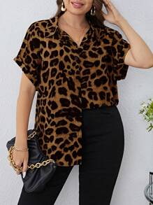 SHEIN Clasi Plus Leopard Print Batwing Sleeve Shirt
