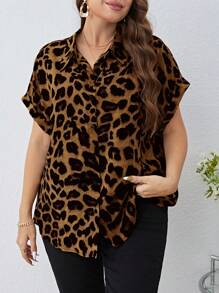 SHEIN Clasi Plus Leopard Print Batwing Sleeve Shirt