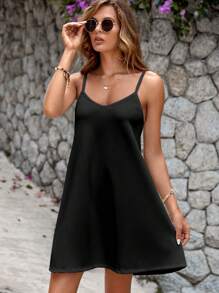 EURMUSE Solid Cami Dress - Black - View 3