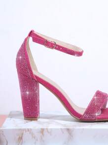 SHUZIA Long lanh Chóp giầy mở ra Dây đeo mắt cá chân Giày cao gót dày - Màu đỏ tím - Xem 4