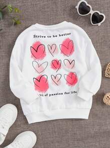 SHEIN Toddler Girls Heart & Slogan Graphic Sweatshirt - White - View 1