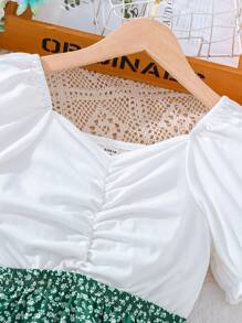 SHEIN Đầm Gái Viên lá sen Họa tiết hoa Boho - màu xanh lá - Xem 4