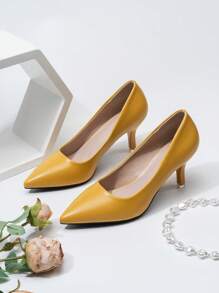 女士时尚尖头高跟鞋 - 黃色 - 查看 4