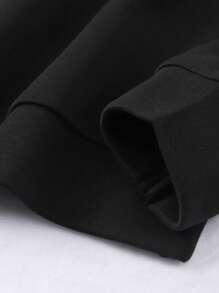 SHEIN EZwear 貓印花加絨內裏運動衫 - 黑色 - 查看 5