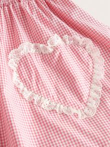 ROMWE Kawaii Kleid mit Vichy-Karomuster, Puffärmeln und Rüschen Saum im Milchmädchen-Stil