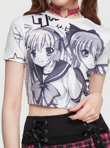ROMWE Avant Figure Graphic Crop Tee - Grey - View 2