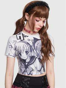 ROMWE Avant Figure Graphic Crop Tee - Grey - View 5