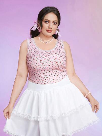 Kawaii Plus Ditsy Floral Print Tank Top
