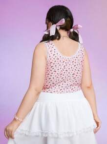 ROMWE Kawaii Hơn In hoa Ditsy Áo ba lỗ - Hồng - Xem 2