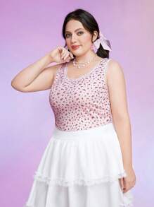 ROMWE Kawaii Hơn In hoa Ditsy Áo ba lỗ - Hồng - Xem 5