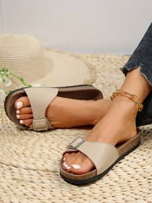 Women Summer Yellow Soft Cork Base Sandals - Khaki - View 3