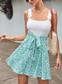 RueChic Ditsy Floral Print Belted Dress - Multicolor - View 5