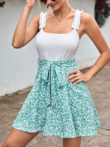 RueChic Ditsy Floral Print Belted Dress - Multicolor - View 3