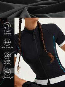 GLOWMODE 女性拉鍊自行車運動衫短袖自行車騎行上衣健身夾克4個後置口袋 - 黑色 - 查看 5