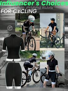 GLOWMODE 女性拉鍊自行車運動衫短袖自行車騎行上衣健身夾克4個後置口袋 - 黑色 - 查看 7