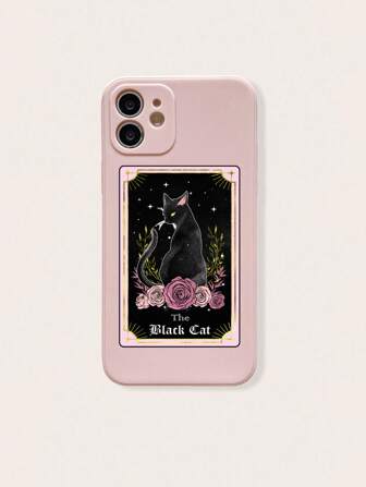 Rosie 1 pieza Funda de silicona con patrón de gato y letras compatible con iPhone