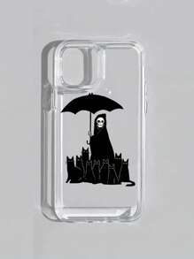 Ppmid 1pc Skull & Cat Graphic Clear Silicone Phone Case Compatible With IPhone - Clear - View 1