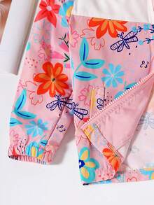 Toddler Girls Floral Print Colorblock Hooded Coat - Pink - View 3