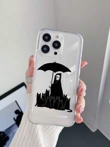 Ppmid 1pc Skull & Cat Graphic Clear Silicone Phone Case Compatible With IPhone - Clear - View 2
