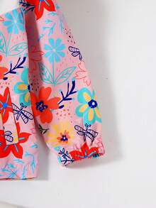 Toddler Girls Floral Print Colorblock Hooded Coat - Pink - View 5