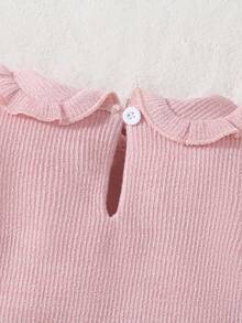 SHEIN 女宝宝秋冬基本款舒适彼得潘领粉色荷叶边领上衣 - 粉色 - 查看 4