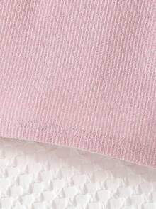 SHEIN 女宝宝秋冬基本款舒适彼得潘领粉色荷叶边领上衣 - 粉色 - 查看 6