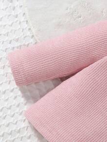 SHEIN 女宝宝秋冬基本款舒适彼得潘领粉色荷叶边领上衣 - 粉色 - 查看 5