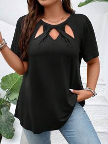 SHEIN LUNE 大碼前鏤空T恤 - 黑色 - 查看 1