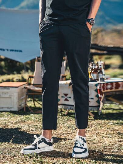 Men Solid Slant Pocket Trousers