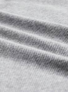 SHEIN BASICS 撞色插肩袖短款T恤 - 灰色 - 查看 7