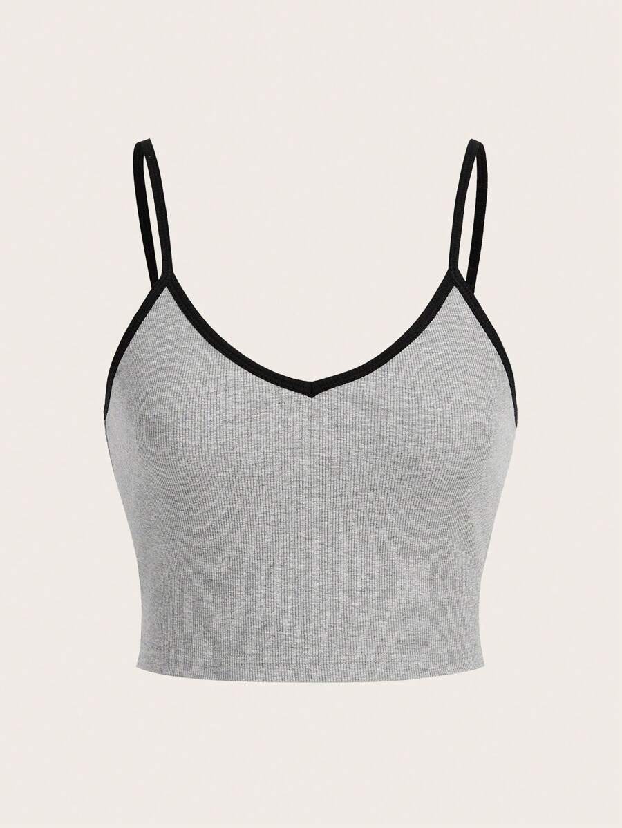 SHEIN BASICS 撞色滾邊吊帶短上衣 - 淺灰色 - 查看 1
