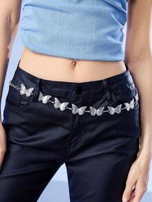 SHEIN ICON Chuỗi thắt lưng trang trí hình bướm - Màu Bạc Cổ - Xem 2